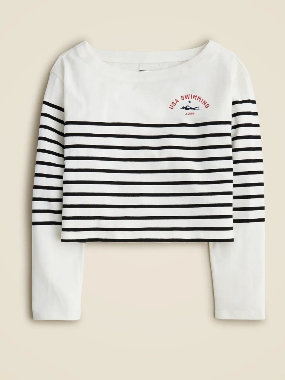 J. Crew×USA Swimming Cropped Boatneck Striped Mariner Top M Cotton NWT